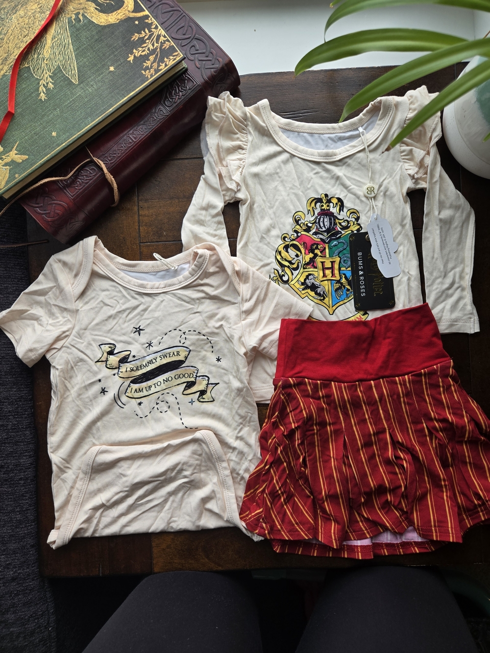 Harry Potter Cream Graphic Tee & Red Striped Skirt Set For Baby